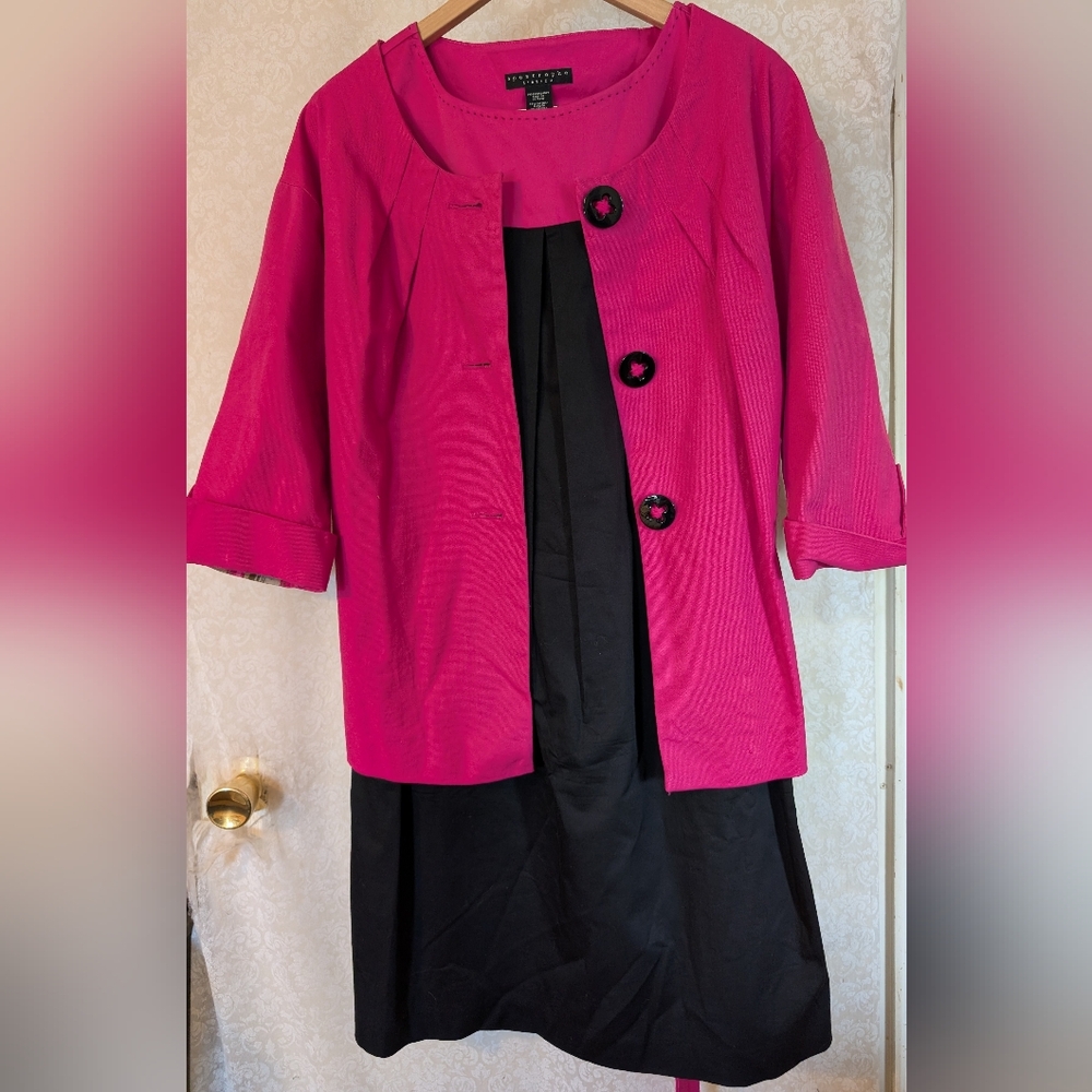 Apostrophe Stretch Pink & Black Dress‎ w Matching Jacket Sz. XL